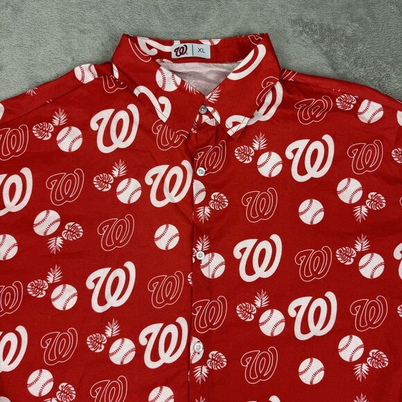MLB Washington Nationals Shirt Mens Red Hawaiian Baseball Lightweight Button Up - Picture 2 of 8